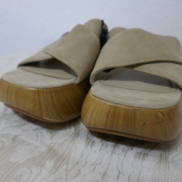 Zara Leather Suede Neutral Chunky Platform Slip On Criss Cross Sandal Slides 9 - Picture 4 of 13